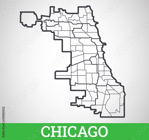 Simple outline map of Chicago, Illinois, USA. Vector graphic illustration.
