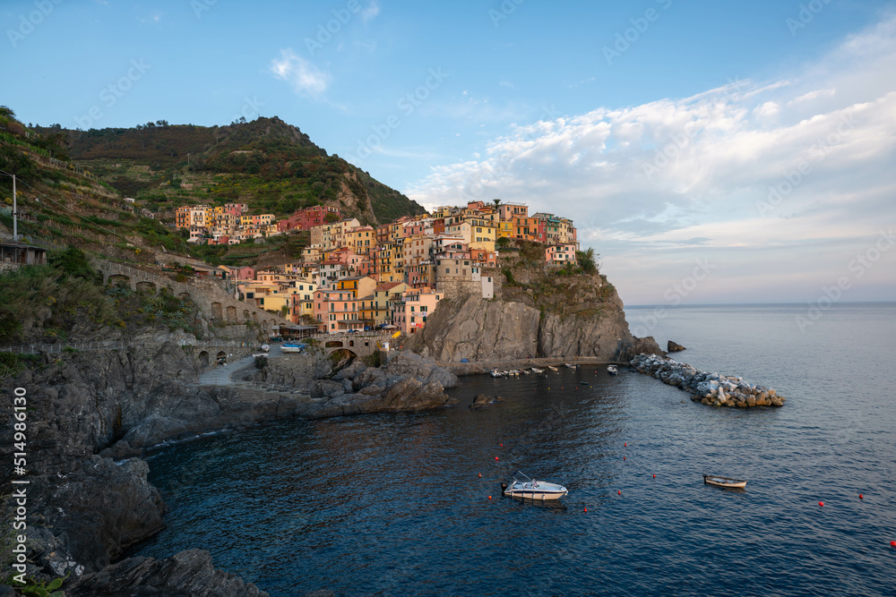 Manarola in 5 Terre, beautiful little town in Italy during sunset