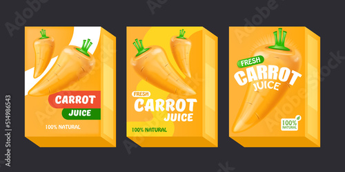Carrot juice packaging design template set. Collection of carrot juice label , poster, banner package design. Vegetarian drinks set