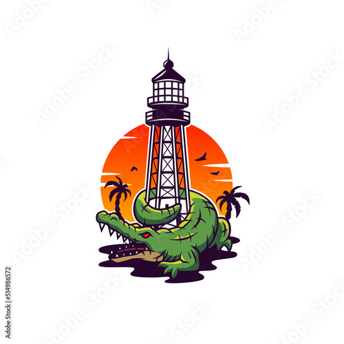 Alligator Reef Lighthouse Tower Illustration Vector