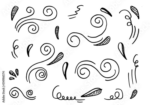 Hand drawn vector sketchy Doodle cartoon set of curls and swirls decorative elements for concept design