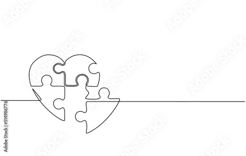 Continuous line drawing of cute and sweet love shaped puzzles. Love shaped puzzle. Great for Valentine's Day greeting cards, love greetings for couples in doodle style.
