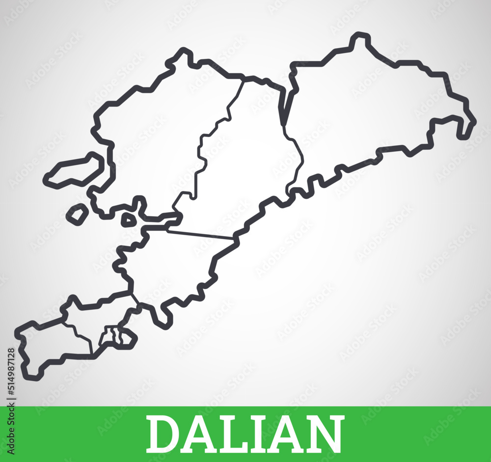 Fototapeta premium Simple outline map of Dalian, China. Vector graphic illustration.