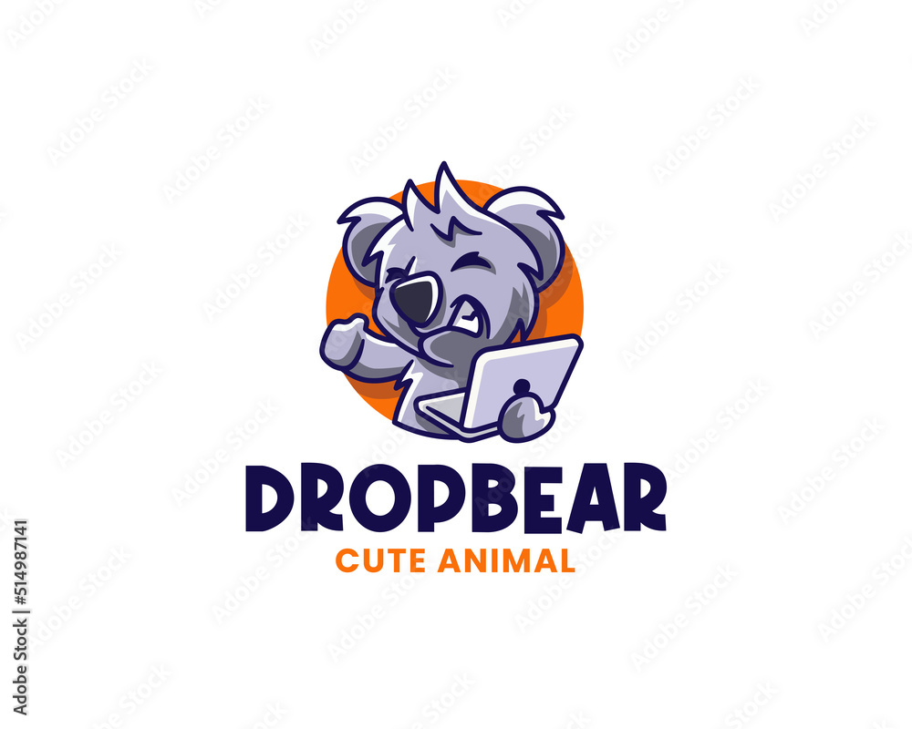 Fototapeta premium Techy Drop Bear Holding Laptop Logo Template