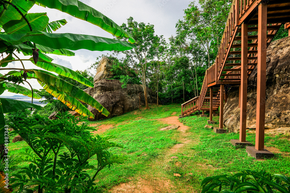 Background of wooden walkways (wooden bridges) created for high-angle views on mountains, natural attractions, or parks that have forest preservation Background of wooden walkways (wooden bridges) created for high-angle views on mountains, natural attractions, or parks that have forest preservation