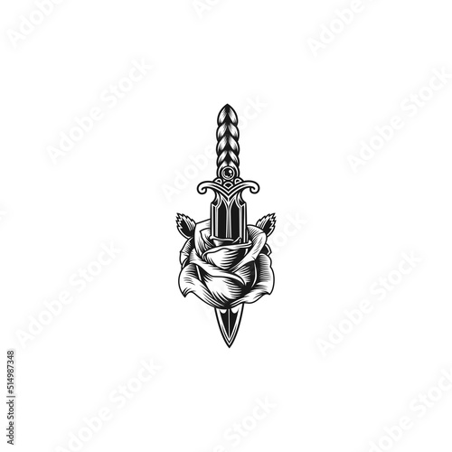 Vector logo illustration flower sword simple style.
