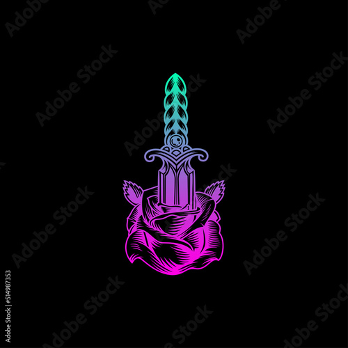 Vector logo illustration flower sword simple style.
