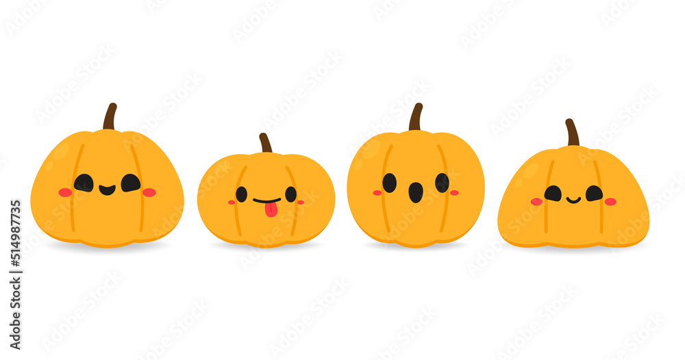Happy halloween greeting card with cute pumpkin. Holidays cartoon character. cartoon vector.