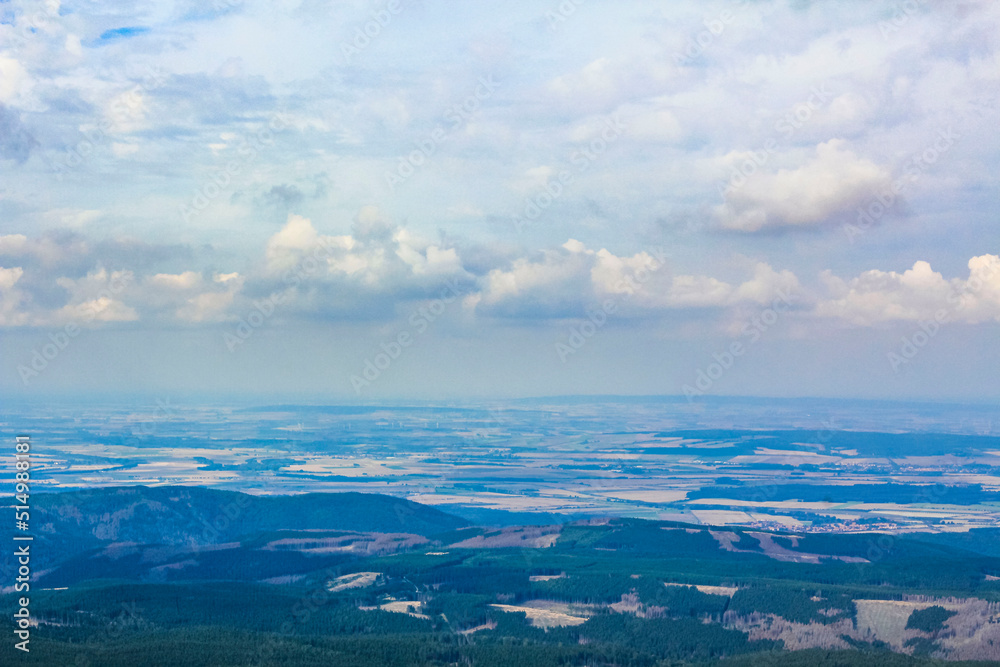 Landscape Panorama view from top of Brocken mountain Harz Germany