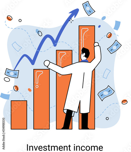 Investment, saving money and finance growth business concept metaphor. Analyzes charts and indicators of income growth. Investment income from securities and other non-commercial investments dividends