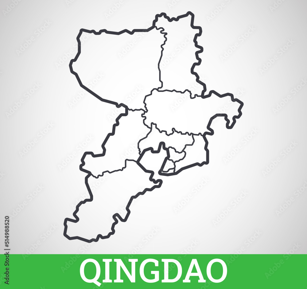 Simple outline map of Qingdao, China. Vector graphic illustration.