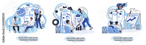 Qualified employee training program. Refresher course metaphor. Help in professional development. Learning for software development and growth. Agile project management team project life scrum meeting
