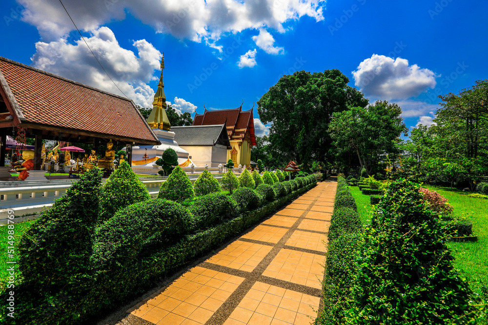 The background of Thailand's major religious sites in Khon Kaen, with ancient pagodas and beautiful churches for future generations to study history (Phra That Kham Kaen)
