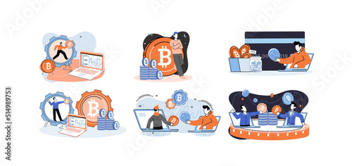Cryptocurrency bitcoin mining metaphor Blockchain exchange platform. Cyber banking procedures, bitcoin trading, wallet. Ecurrency transactions. Digital currency, cryptocurrency market, hidden mining