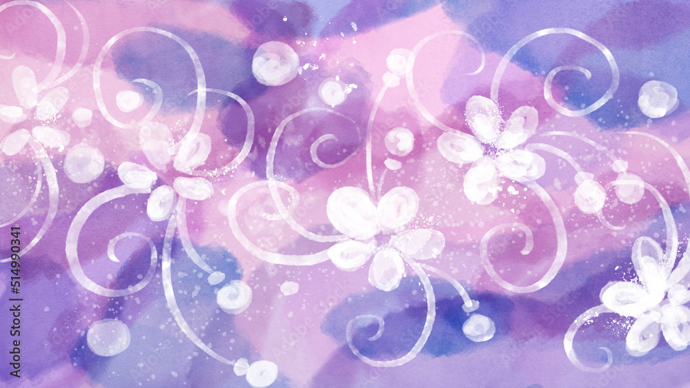 Purple floral watercolor abstract art paint