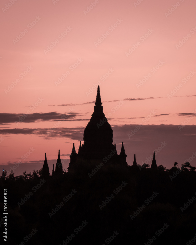 Sunset on a view of Thatbyinnyu temple pagoda in old Bagan, Myanmar