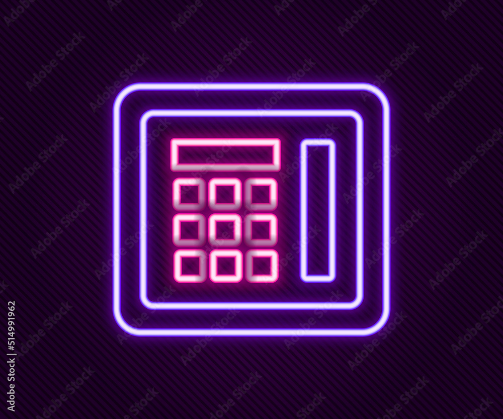 Glowing neon line Safe icon isolated on black background. The door safe a bank vault with a combination lock. Reliable Data Protection. Colorful outline concept. Vector Glowing neon line Safe icon isolated on black background. The door safe a bank vault with a combination lock. Reliable Data Protection. Colorful outline concept. Vector