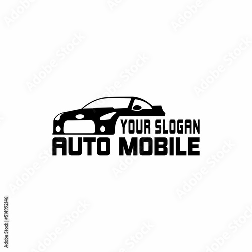 Auto style car logo design with concept sports vehicle icon silhouette on light grey background. Vector illustration.