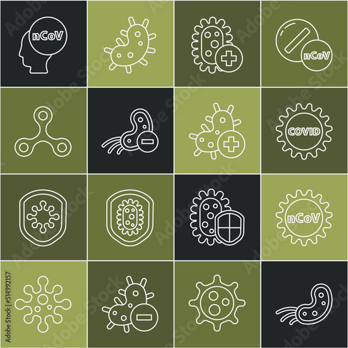 Set line Virus, Corona virus 2019-nCoV, covid-19, Positive, Negative, and icon. Vector