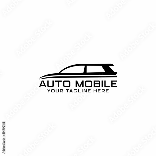 SUV car logo on dark background. Modern SUV car. Simple line utility vehicle silhouette.