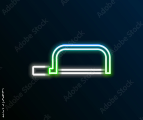 Glowing neon line Hacksaw icon isolated on black background. Metal saw for wood and metal. Colorful outline concept. Vector