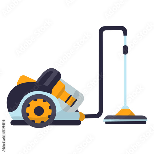 Vacuum cleaner modern icon. Carpet cleaner item or washing robot cyclone. Cartoon vector cleaning equipment for home, office, or car concept. Vector illustration isolated on white background