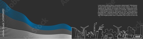 Energy generation and heavy industry of Estonia. Brochure template design. Waved national flag. Thin lines style