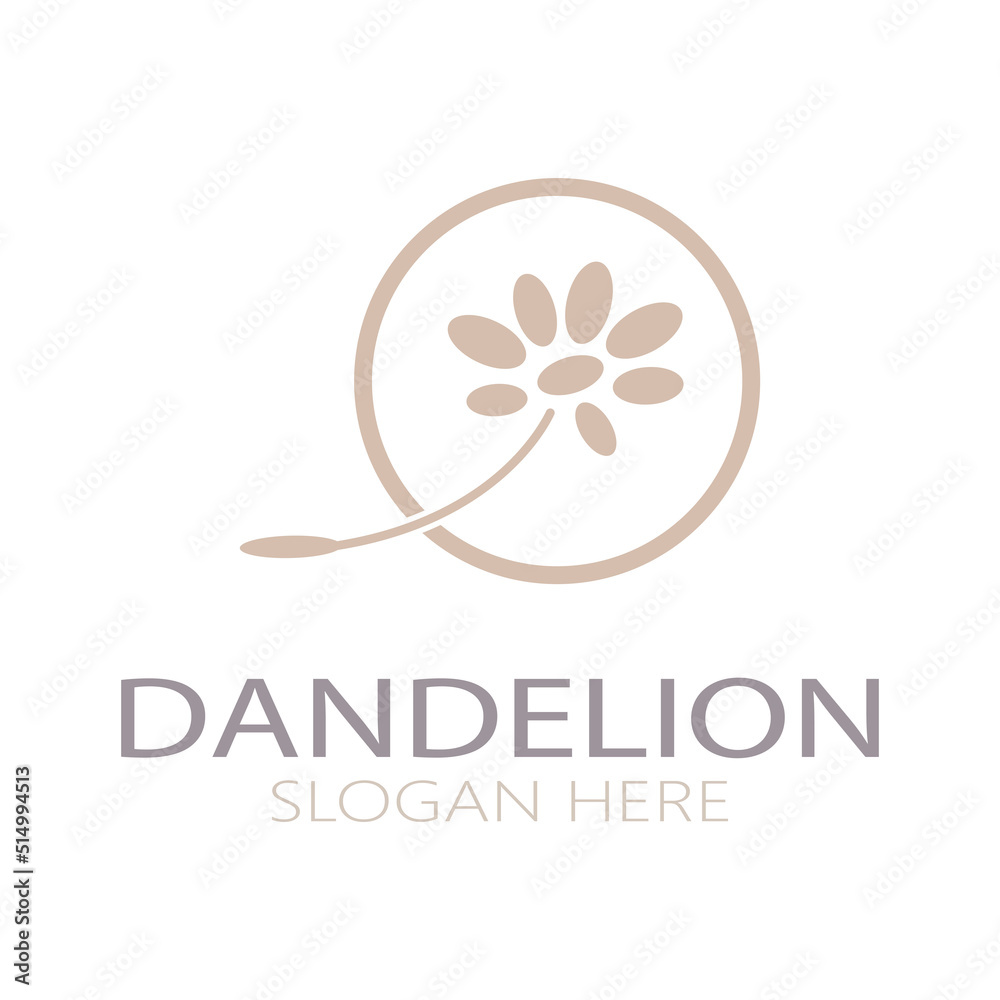 Fototapeta premium Dandelion flower logo with stem and leaves. Using modern vector concept design symbol icon illustration