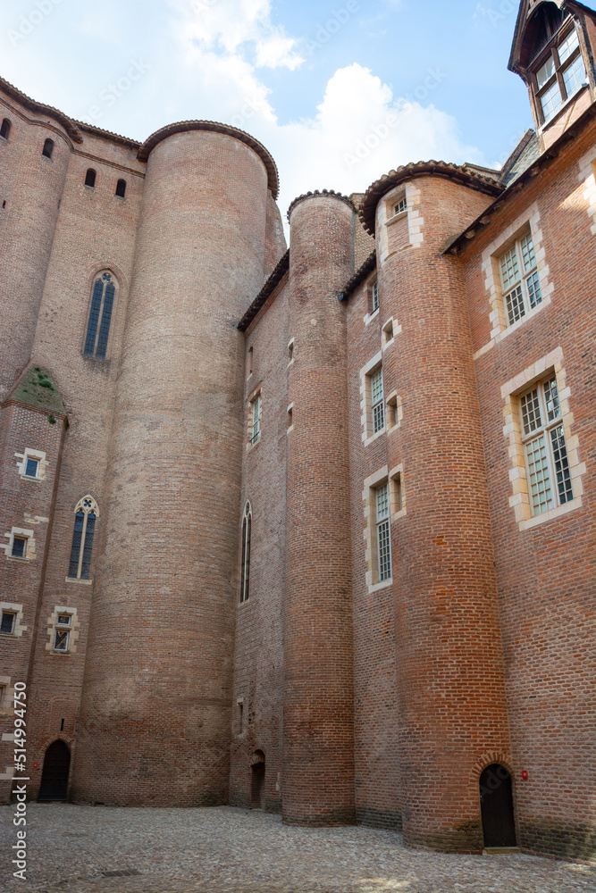 View of the courtyard of the Toulouse-Lautrec museum in Albi, France.