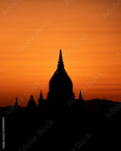 Sunset on a view of Thatbyinnyu temple pagoda in old Bagan, Myanmar