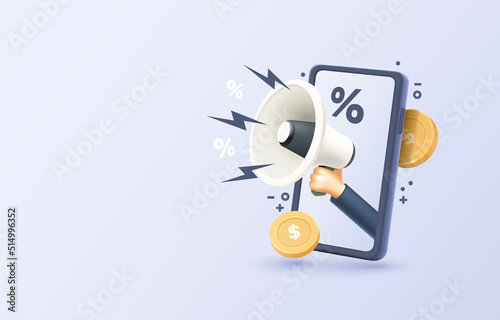 Megaphone smartphone mobile screen, technology mobile display. Vector