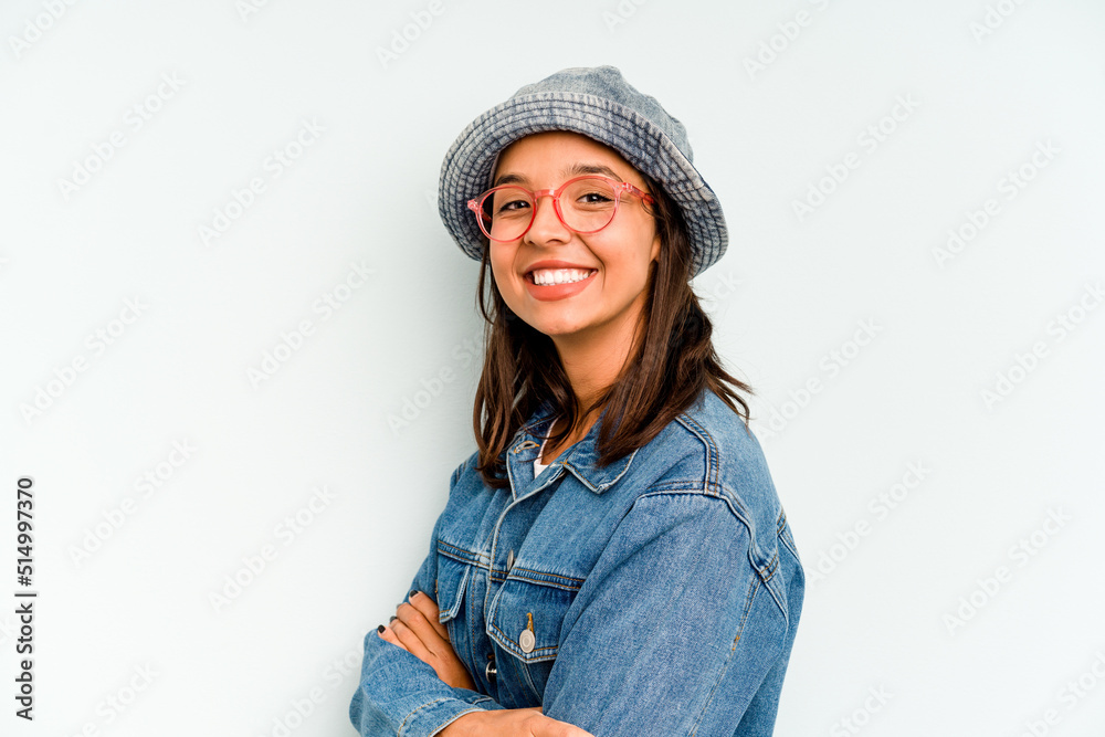 Young hispanic woman isolated on blue background shouting very angry, rage concept, frustrated. Young hispanic woman isolated on blue background shouting very angry, rage concept, frustrated.