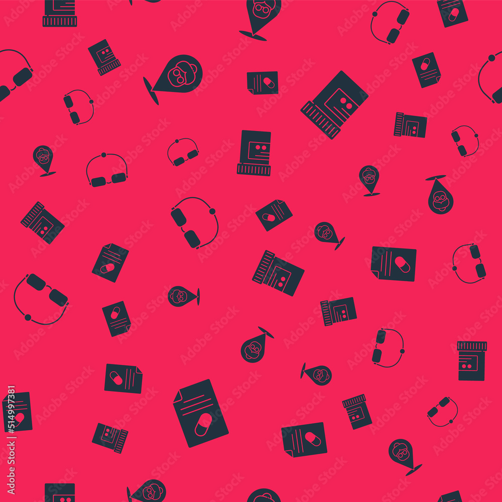 Set Medical prescription, Nursing home, Eyeglasses and Medicine bottle and pills on seamless pattern. Vector Set Medical prescription, Nursing home, Eyeglasses and Medicine bottle and pills on seamless pattern. Vector
