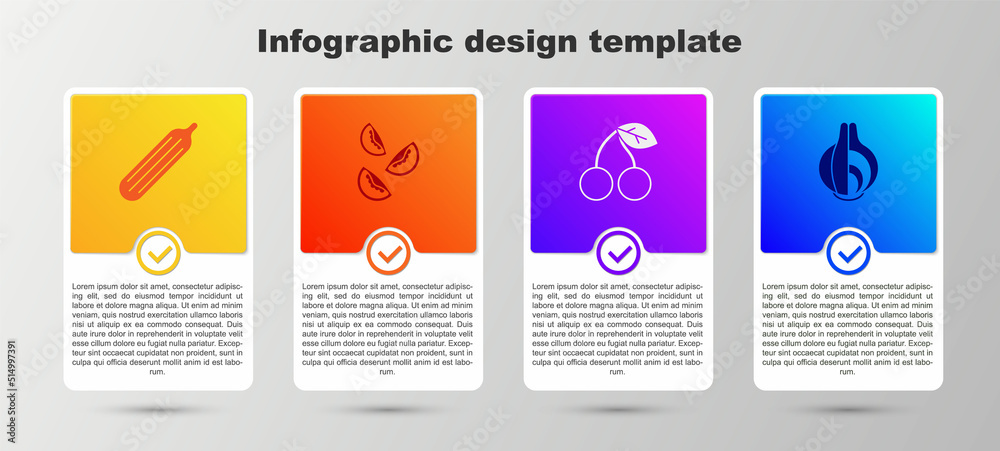 Set Fresh cucumber, Tomato, Cherry and Onion. Business infographic template. Vector Set Fresh cucumber, Tomato, Cherry and Onion. Business infographic template. Vector