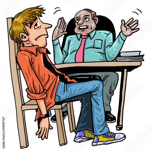 A young man was bored and patient listening to a counselor talking.