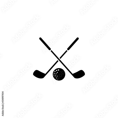 Golf icon. Crossed golf clubs or sticks with ball on tee. Vector illustration.
