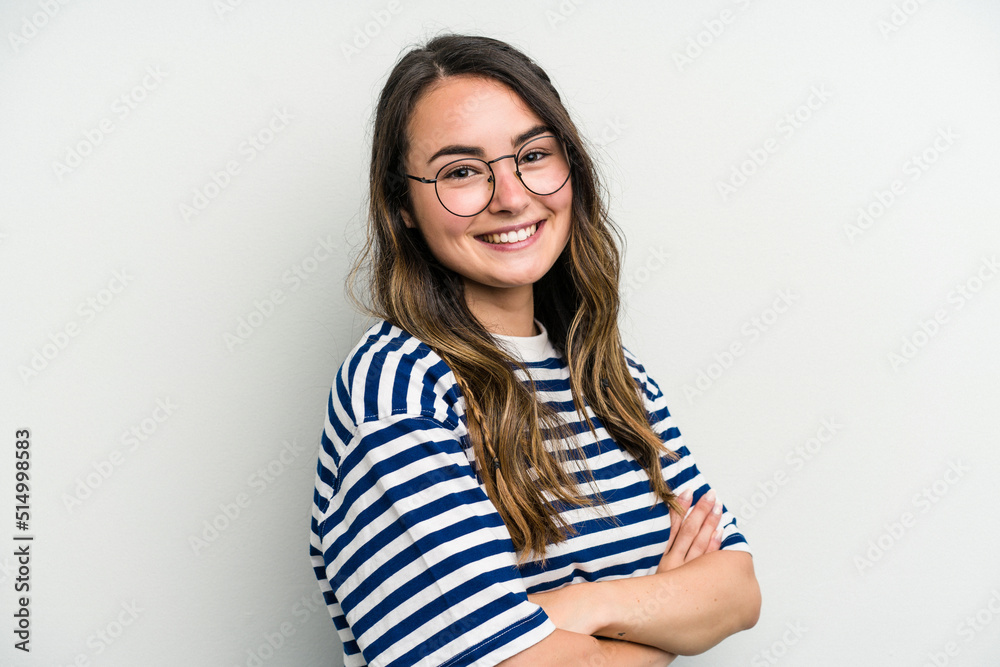 Young caucasian woman isolated on white background happy, smiling and cheerful. Young caucasian woman isolated on white background happy, smiling and cheerful.