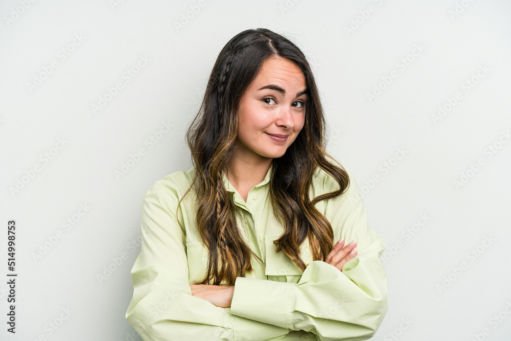 Young caucasian woman isolated on white background unhappy looking in camera with sarcastic expression. Young caucasian woman isolated on white background unhappy looking in camera with sarcastic expression.