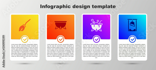Set Witches broom, Halloween witch cauldron, and Guillotine. Business infographic template. Vector