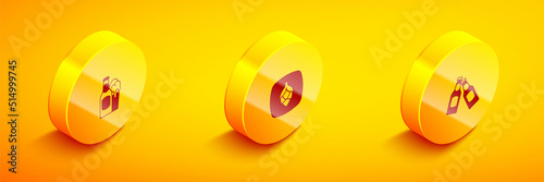 Set Isometric Beer bottle and glass, Hop and icon. Vector