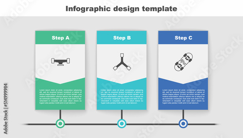 Set Skateboard wheel, Y-tool and Broken skateboard. Business infographic template. Vector