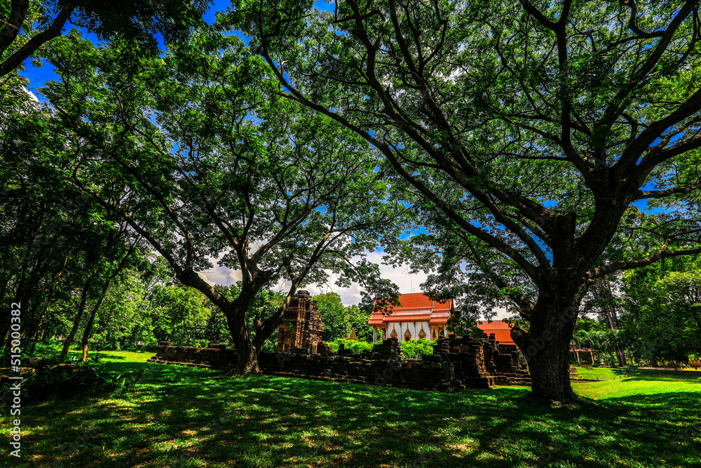 The background of old buildings that have been built for a long time, made of clay bricks, made into a church, temples (Wat Ku Prapachai), religious attractions, Khon Kaen, Thailand The background of old buildings that have been built for a long time, made of clay bricks, made into a church, temples (Wat Ku Prapachai), religious attractions, Khon Kaen, Thailand