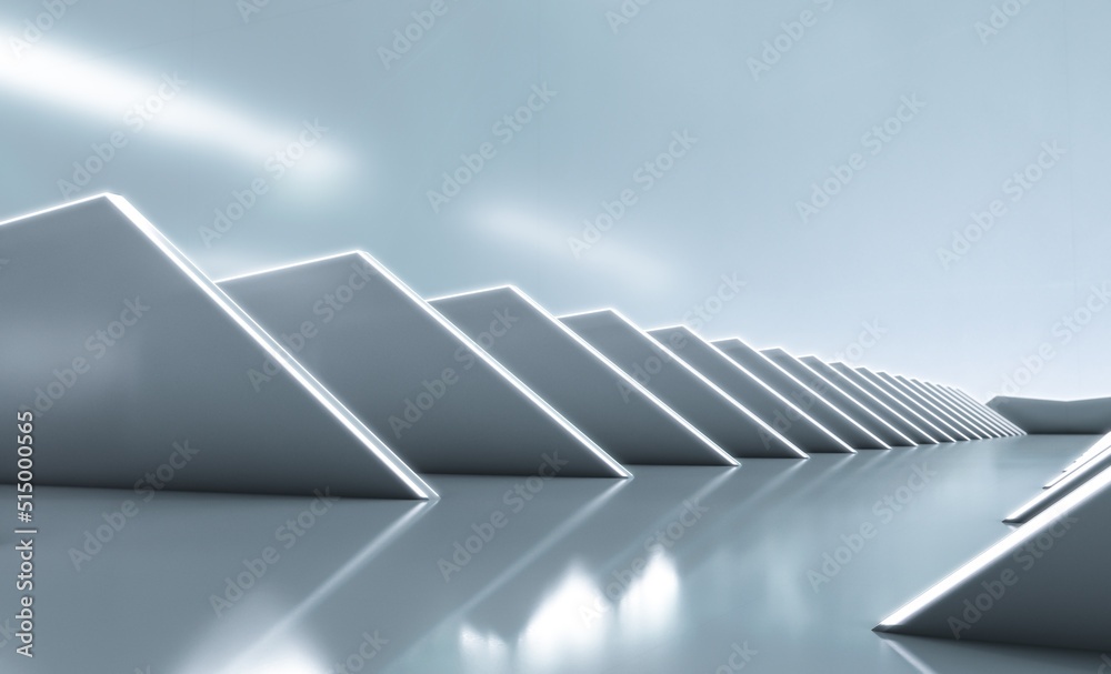 Fototapeta premium Elegant white futuristic light and reflection triangle wall background. 3D rendering.