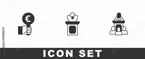 Set Hand holding auction paddle, Auction jewelry sale and auctioneer sells icon. Vector