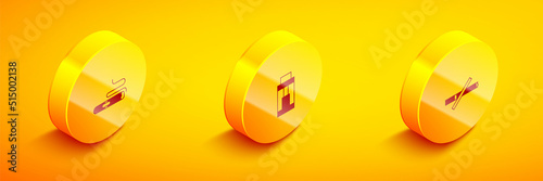 Set Isometric Cigar, Vape mod device and No smoking icon. Vector