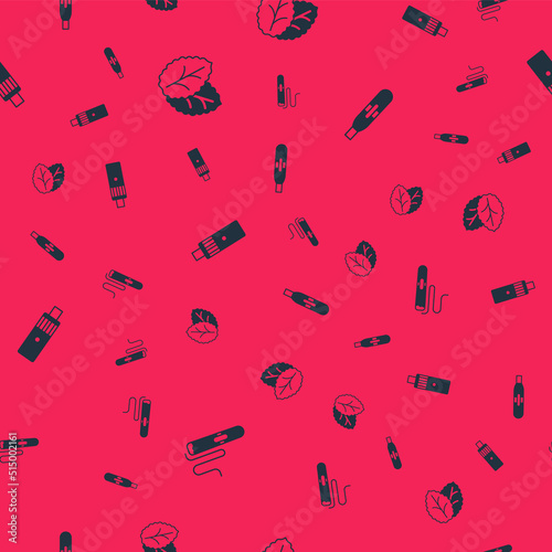 Set Cigar, Tobacco leaf, Vape mod device and Electronic cigarette on seamless pattern. Vector