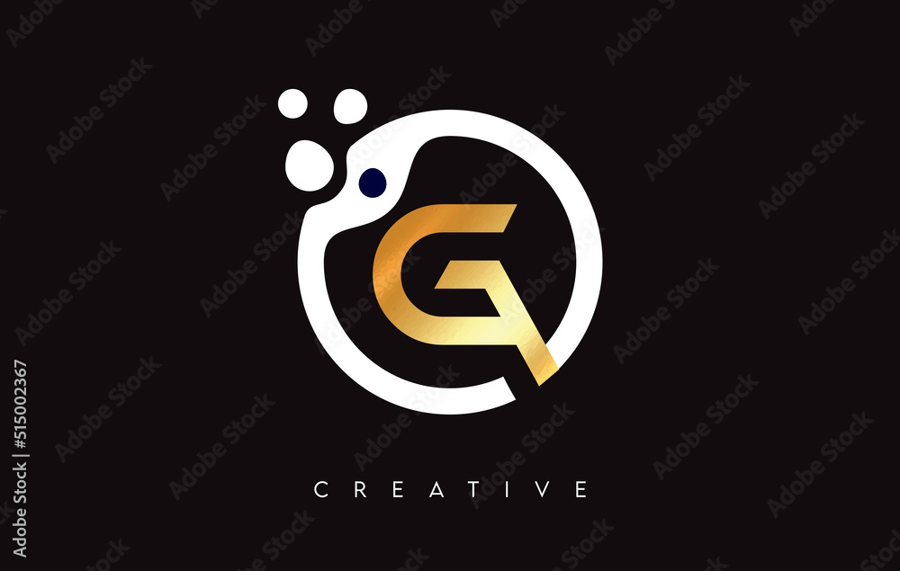 Golden Letter G Logo with Dots and Bubbles inside a Circular Shape in Gold Colors Vector