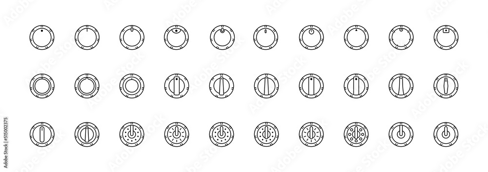 Set of Vector Icons on Theme Adjustment, Mode Selection, Control, Switching, Change. Presented Balance, Power, Minimum, Maximum, Left, Right Power Mode Control Panel