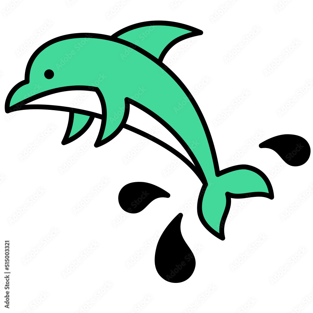 dolphin thin outline with saturated color icon dolphin thin outline with saturated color icon