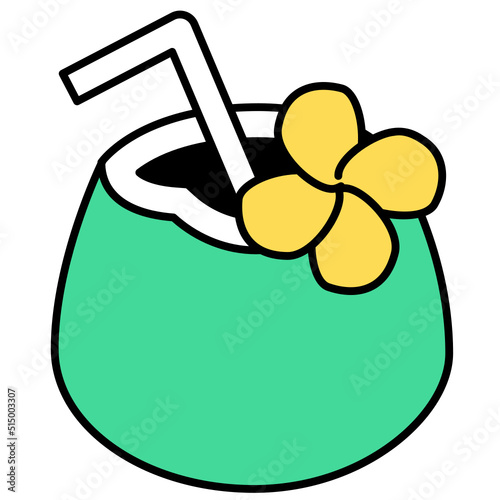 coconut water thin outline with saturated color icon